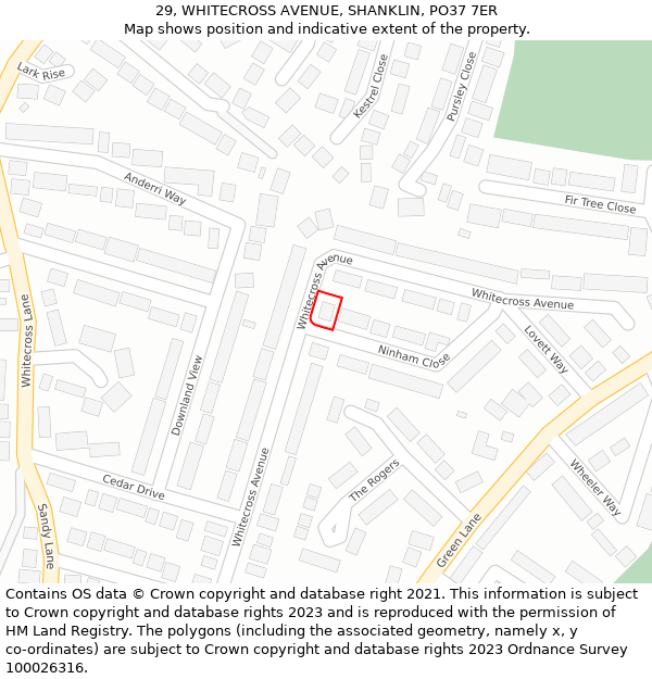 29, WHITECROSS AVENUE, SHANKLIN, PO37 7ER: Location map and indicative extent of plot