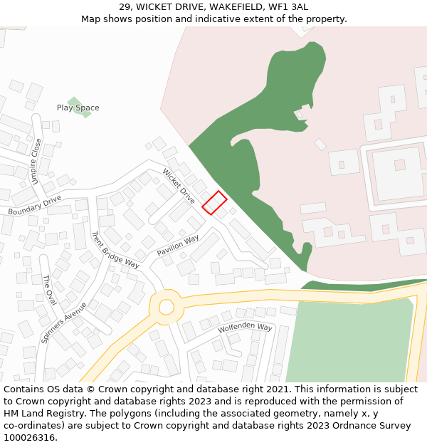 29, WICKET DRIVE, WAKEFIELD, WF1 3AL: Location map and indicative extent of plot