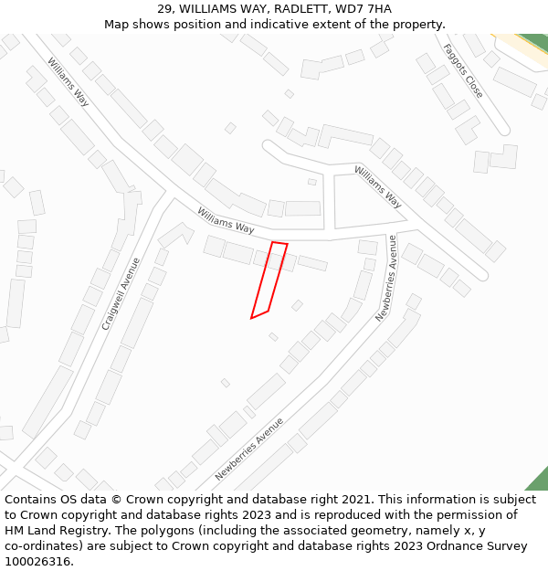 29, WILLIAMS WAY, RADLETT, WD7 7HA: Location map and indicative extent of plot