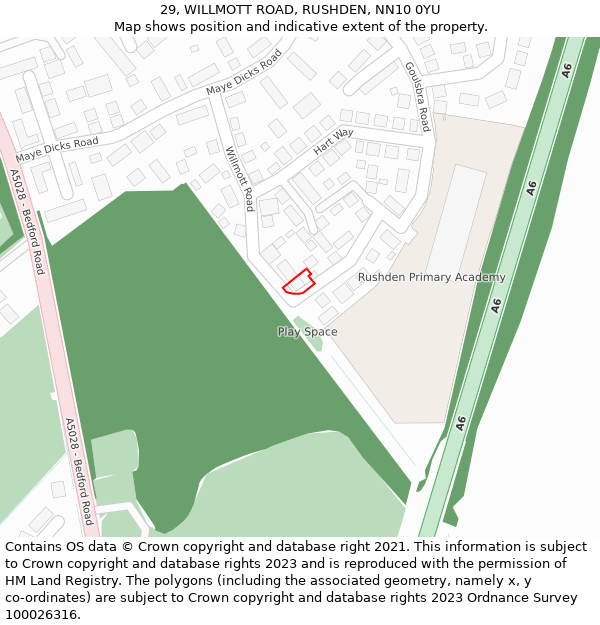 29, WILLMOTT ROAD, RUSHDEN, NN10 0YU: Location map and indicative extent of plot