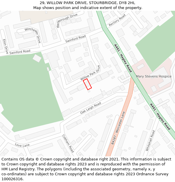 29, WILLOW PARK DRIVE, STOURBRIDGE, DY8 2HL: Location map and indicative extent of plot