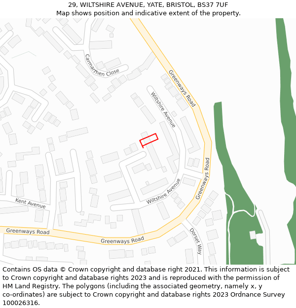 29, WILTSHIRE AVENUE, YATE, BRISTOL, BS37 7UF: Location map and indicative extent of plot