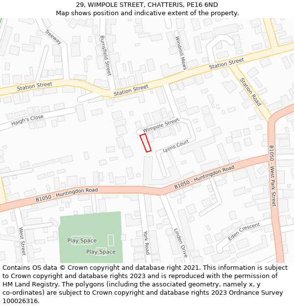 29, WIMPOLE STREET, CHATTERIS, PE16 6ND: Location map and indicative extent of plot