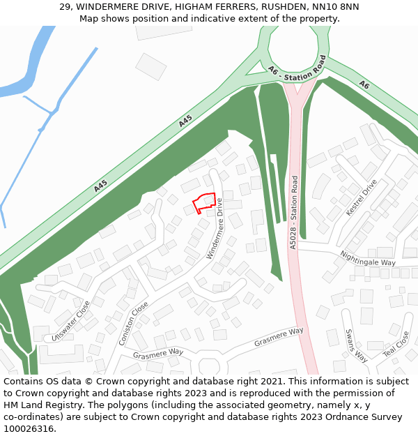 29, WINDERMERE DRIVE, HIGHAM FERRERS, RUSHDEN, NN10 8NN: Location map and indicative extent of plot