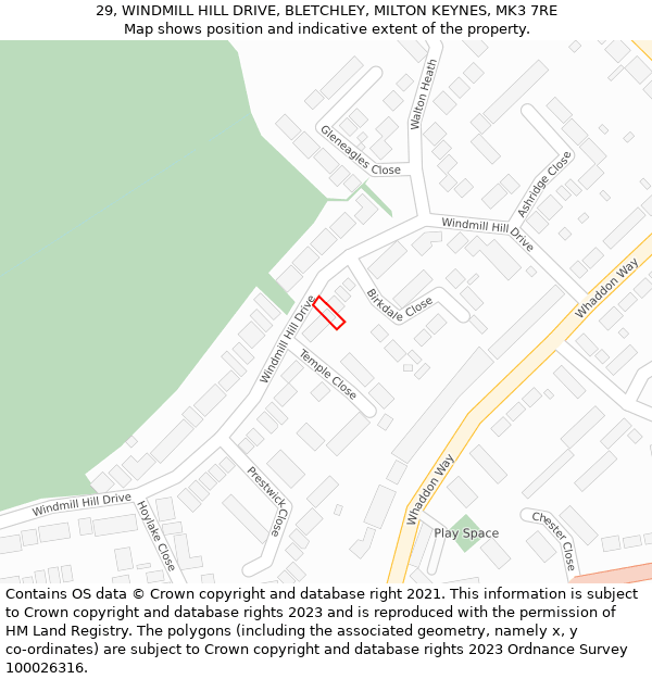 29, WINDMILL HILL DRIVE, BLETCHLEY, MILTON KEYNES, MK3 7RE: Location map and indicative extent of plot