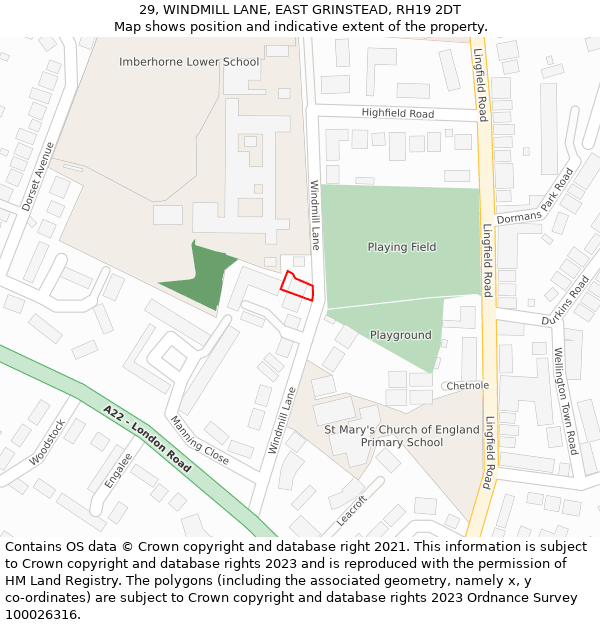 29, WINDMILL LANE, EAST GRINSTEAD, RH19 2DT: Location map and indicative extent of plot