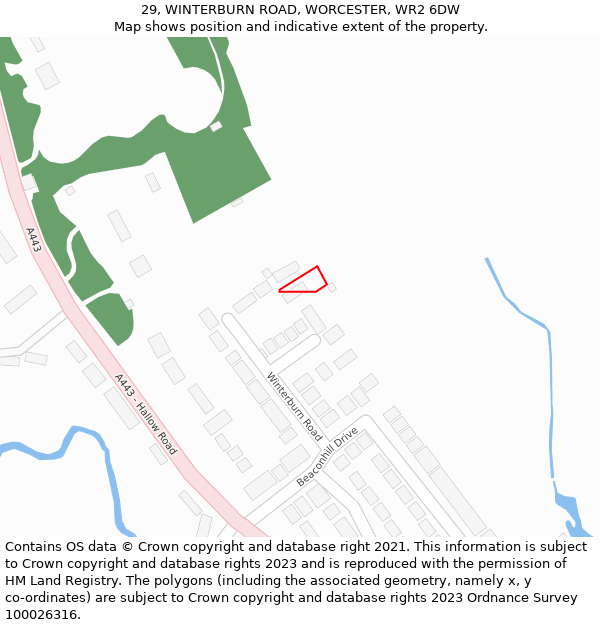 29, WINTERBURN ROAD, WORCESTER, WR2 6DW: Location map and indicative extent of plot