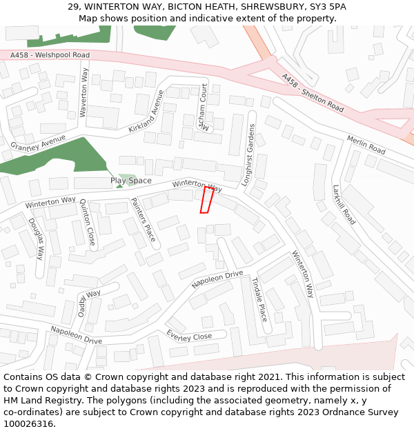 29, WINTERTON WAY, BICTON HEATH, SHREWSBURY, SY3 5PA: Location map and indicative extent of plot