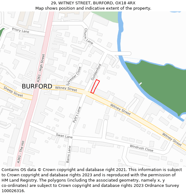 29, WITNEY STREET, BURFORD, OX18 4RX: Location map and indicative extent of plot