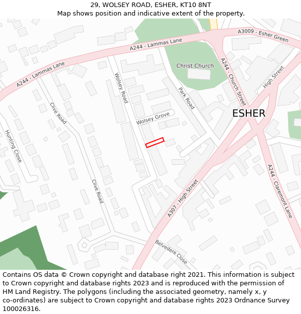 29, WOLSEY ROAD, ESHER, KT10 8NT: Location map and indicative extent of plot