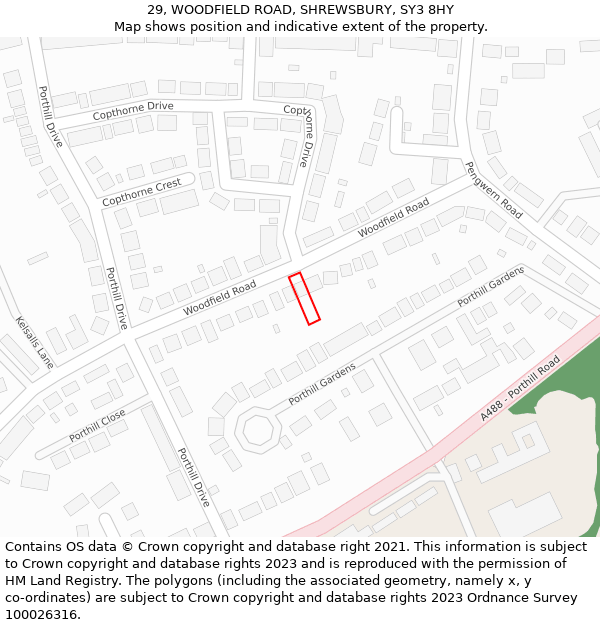 29, WOODFIELD ROAD, SHREWSBURY, SY3 8HY: Location map and indicative extent of plot