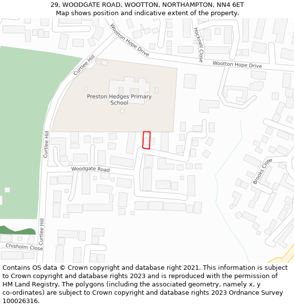 29, WOODGATE ROAD, WOOTTON, NORTHAMPTON, NN4 6ET: Location map and indicative extent of plot
