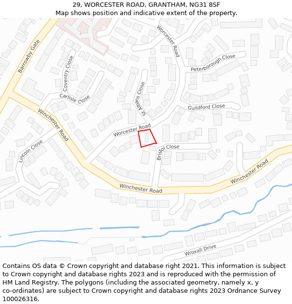 29, WORCESTER ROAD, GRANTHAM, NG31 8SF: Location map and indicative extent of plot