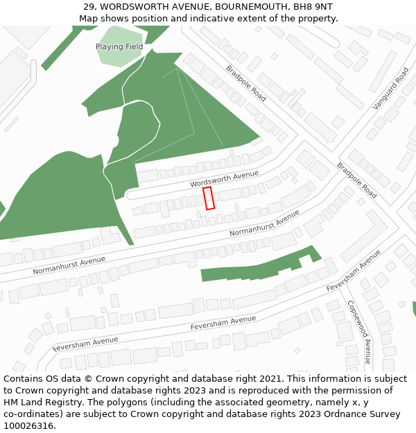 29, WORDSWORTH AVENUE, BOURNEMOUTH, BH8 9NT: Location map and indicative extent of plot