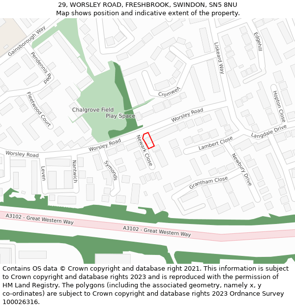 29, WORSLEY ROAD, FRESHBROOK, SWINDON, SN5 8NU: Location map and indicative extent of plot