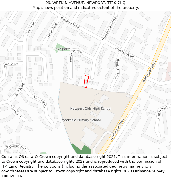 29, WREKIN AVENUE, NEWPORT, TF10 7HQ: Location map and indicative extent of plot