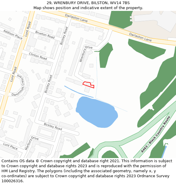 29, WRENBURY DRIVE, BILSTON, WV14 7BS: Location map and indicative extent of plot