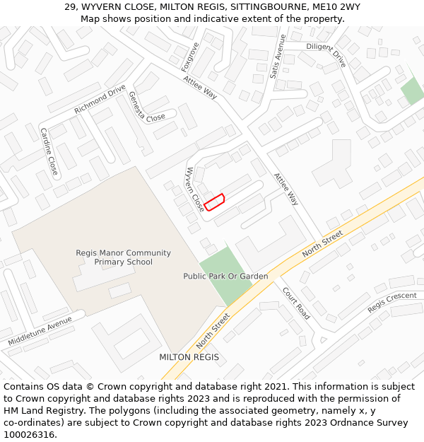 29, WYVERN CLOSE, MILTON REGIS, SITTINGBOURNE, ME10 2WY: Location map and indicative extent of plot