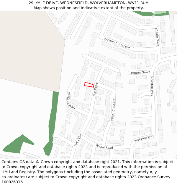 29, YALE DRIVE, WEDNESFIELD, WOLVERHAMPTON, WV11 3UA: Location map and indicative extent of plot