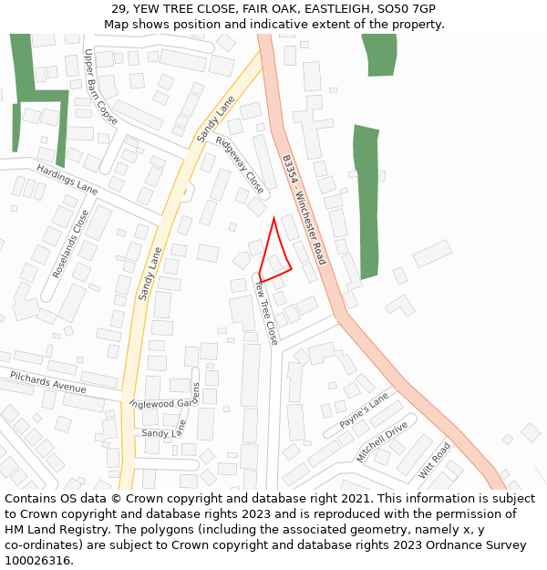 29, YEW TREE CLOSE, FAIR OAK, EASTLEIGH, SO50 7GP: Location map and indicative extent of plot