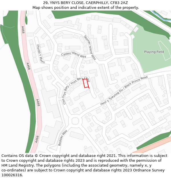 29, YNYS BERY CLOSE, CAERPHILLY, CF83 2AZ: Location map and indicative extent of plot