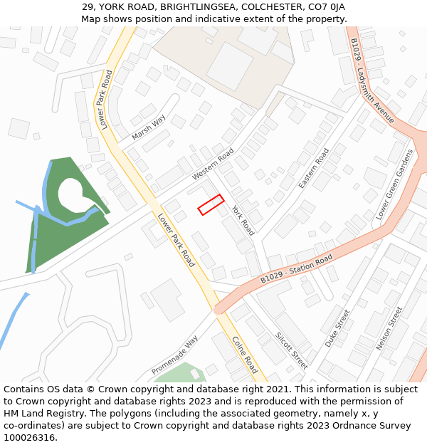 29, YORK ROAD, BRIGHTLINGSEA, COLCHESTER, CO7 0JA: Location map and indicative extent of plot