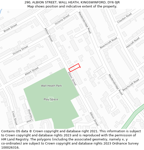 290, ALBION STREET, WALL HEATH, KINGSWINFORD, DY6 0JR: Location map and indicative extent of plot
