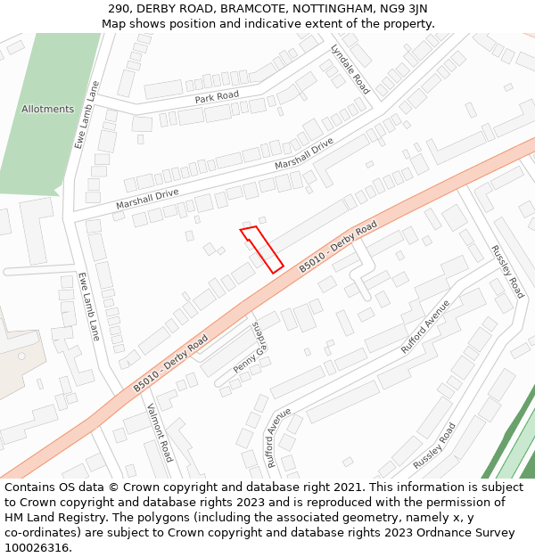 290, DERBY ROAD, BRAMCOTE, NOTTINGHAM, NG9 3JN: Location map and indicative extent of plot