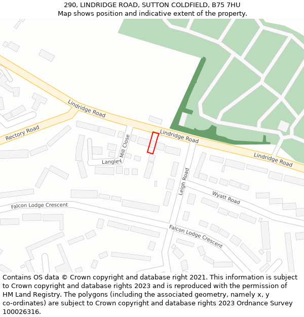 290, LINDRIDGE ROAD, SUTTON COLDFIELD, B75 7HU: Location map and indicative extent of plot