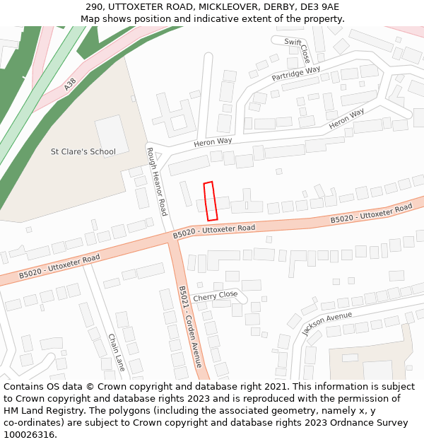 290, UTTOXETER ROAD, MICKLEOVER, DERBY, DE3 9AE: Location map and indicative extent of plot