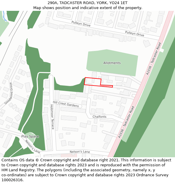 290A, TADCASTER ROAD, YORK, YO24 1ET: Location map and indicative extent of plot