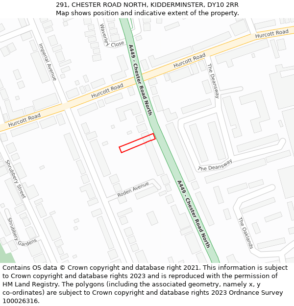 291, CHESTER ROAD NORTH, KIDDERMINSTER, DY10 2RR: Location map and indicative extent of plot