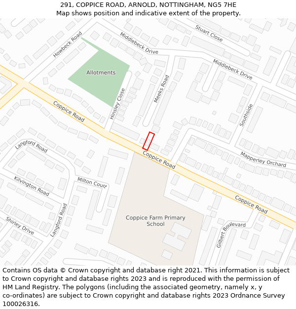 291, COPPICE ROAD, ARNOLD, NOTTINGHAM, NG5 7HE: Location map and indicative extent of plot