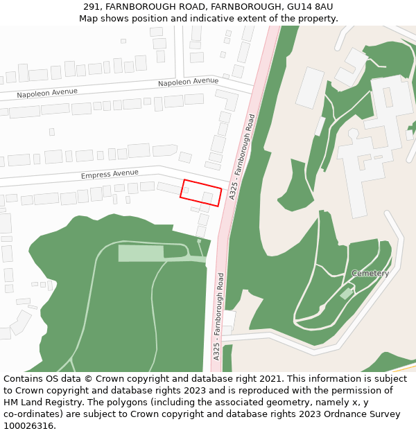291, FARNBOROUGH ROAD, FARNBOROUGH, GU14 8AU: Location map and indicative extent of plot