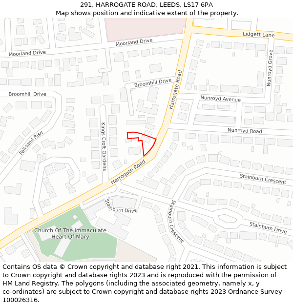 291, HARROGATE ROAD, LEEDS, LS17 6PA: Location map and indicative extent of plot