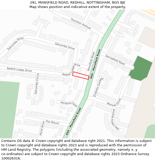291, MANSFIELD ROAD, REDHILL, NOTTINGHAM, NG5 8JE: Location map and indicative extent of plot