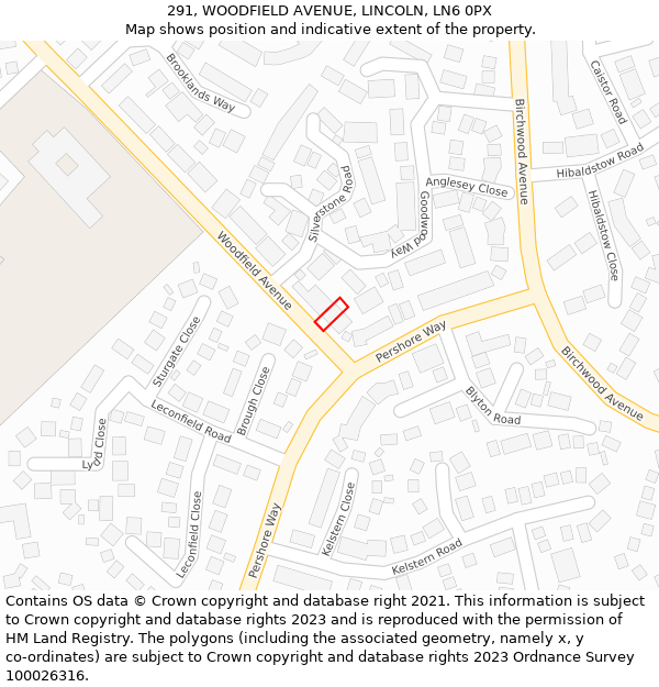 291, WOODFIELD AVENUE, LINCOLN, LN6 0PX: Location map and indicative extent of plot
