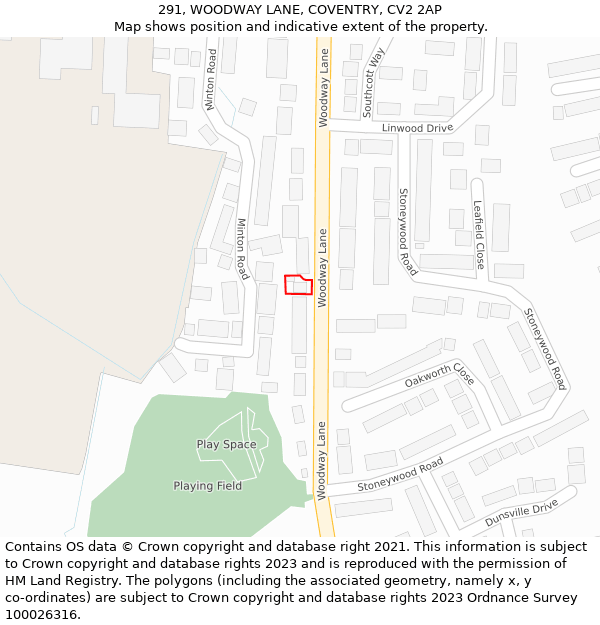 291, WOODWAY LANE, COVENTRY, CV2 2AP: Location map and indicative extent of plot