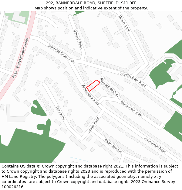 292, BANNERDALE ROAD, SHEFFIELD, S11 9FF: Location map and indicative extent of plot