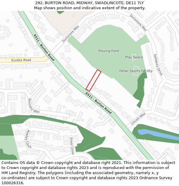 292, BURTON ROAD, MIDWAY, SWADLINCOTE, DE11 7LY: Location map and indicative extent of plot