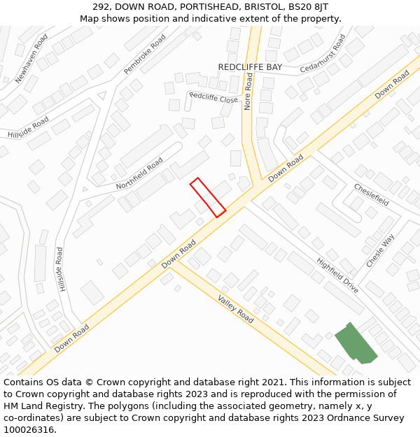 292, DOWN ROAD, PORTISHEAD, BRISTOL, BS20 8JT: Location map and indicative extent of plot