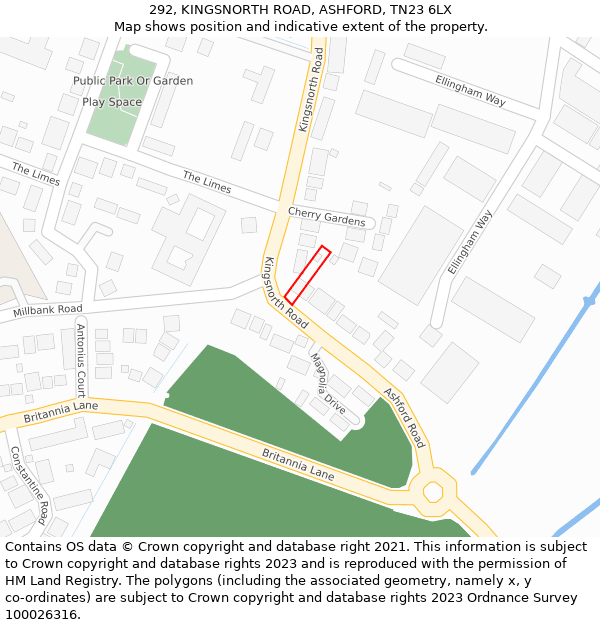 292, KINGSNORTH ROAD, ASHFORD, TN23 6LX: Location map and indicative extent of plot