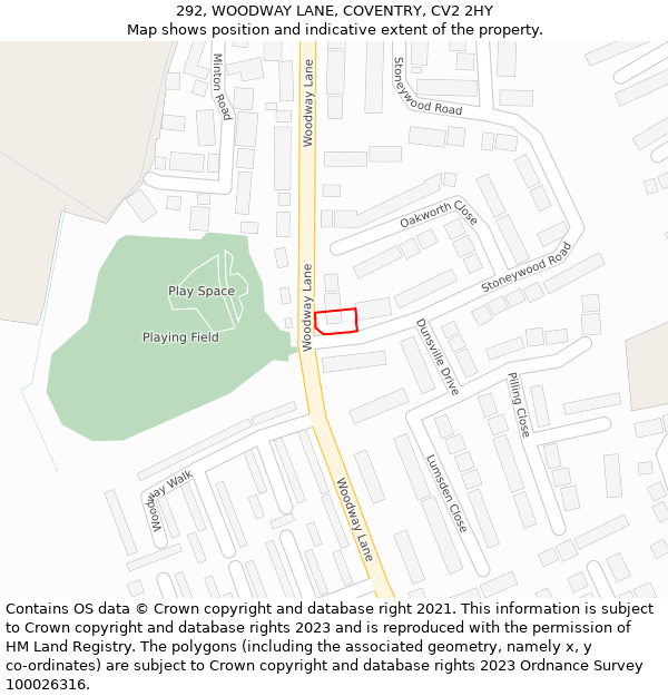 292, WOODWAY LANE, COVENTRY, CV2 2HY: Location map and indicative extent of plot