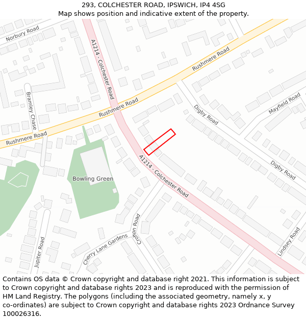 293, COLCHESTER ROAD, IPSWICH, IP4 4SG: Location map and indicative extent of plot