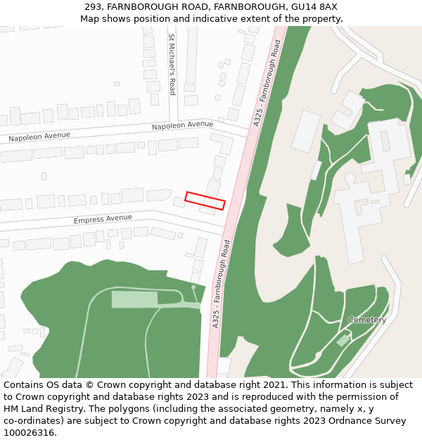 293, FARNBOROUGH ROAD, FARNBOROUGH, GU14 8AX: Location map and indicative extent of plot