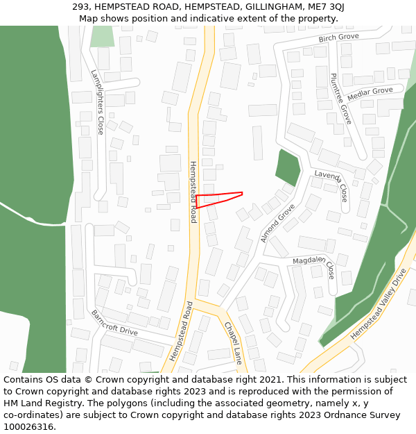 293, HEMPSTEAD ROAD, HEMPSTEAD, GILLINGHAM, ME7 3QJ: Location map and indicative extent of plot