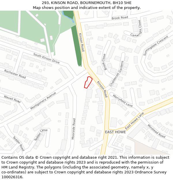 293, KINSON ROAD, BOURNEMOUTH, BH10 5HE: Location map and indicative extent of plot