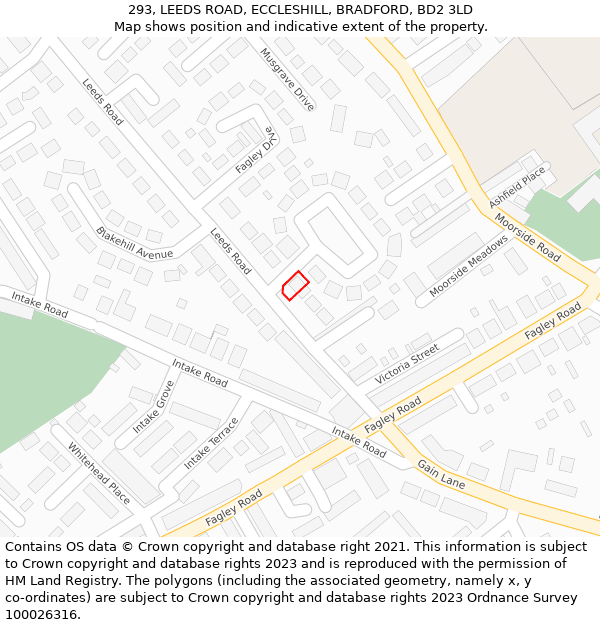 293, LEEDS ROAD, ECCLESHILL, BRADFORD, BD2 3LD: Location map and indicative extent of plot