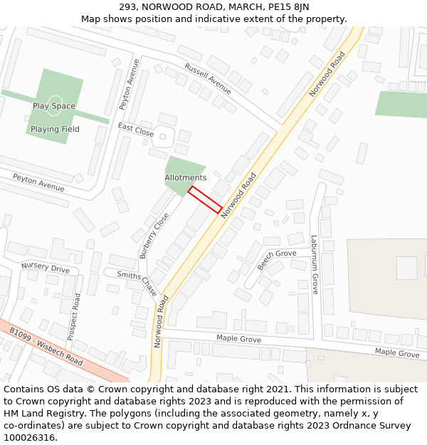 293, NORWOOD ROAD, MARCH, PE15 8JN: Location map and indicative extent of plot