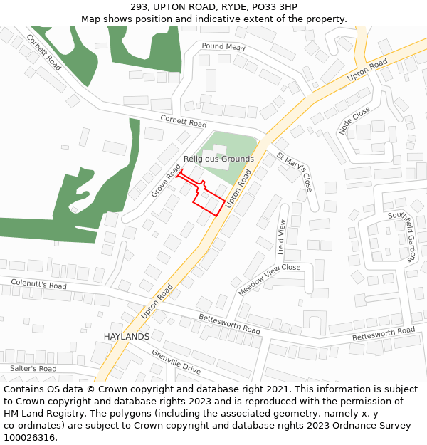 293, UPTON ROAD, RYDE, PO33 3HP: Location map and indicative extent of plot